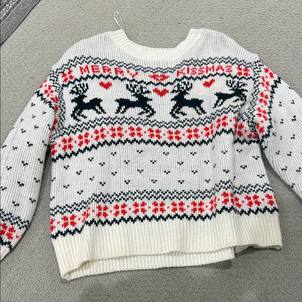 H&M White and Red Reindeer Sweater